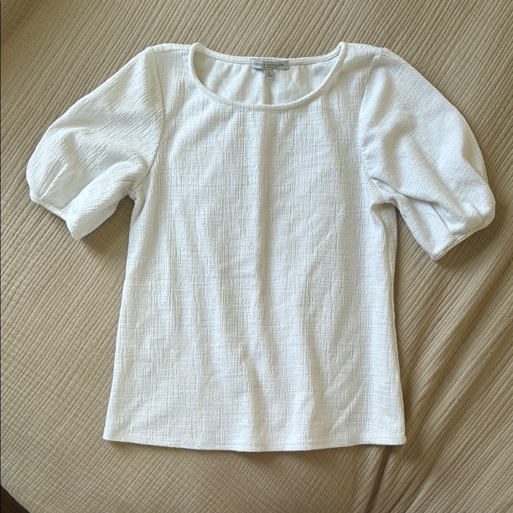 Textured Puff-Sleeve Women's Top in White